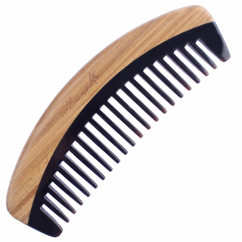 Breezelike Hair Comb - Wide Tooth Wooden Detangling Comb for Curly Hair - No Static Sandalwood Buffalo Horn Comb for Men and Women - Image 5